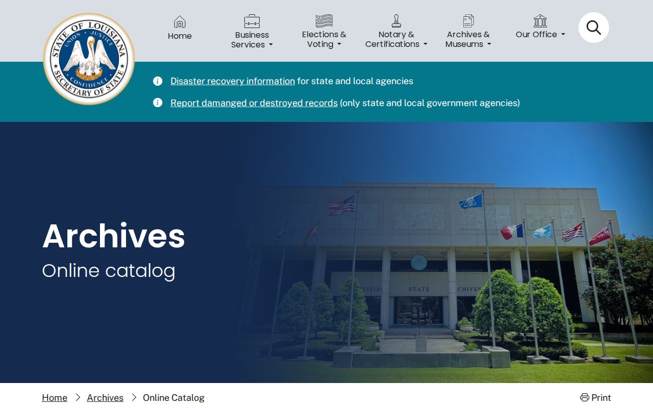 Louisiana State Archives catalog used for Ruston address history