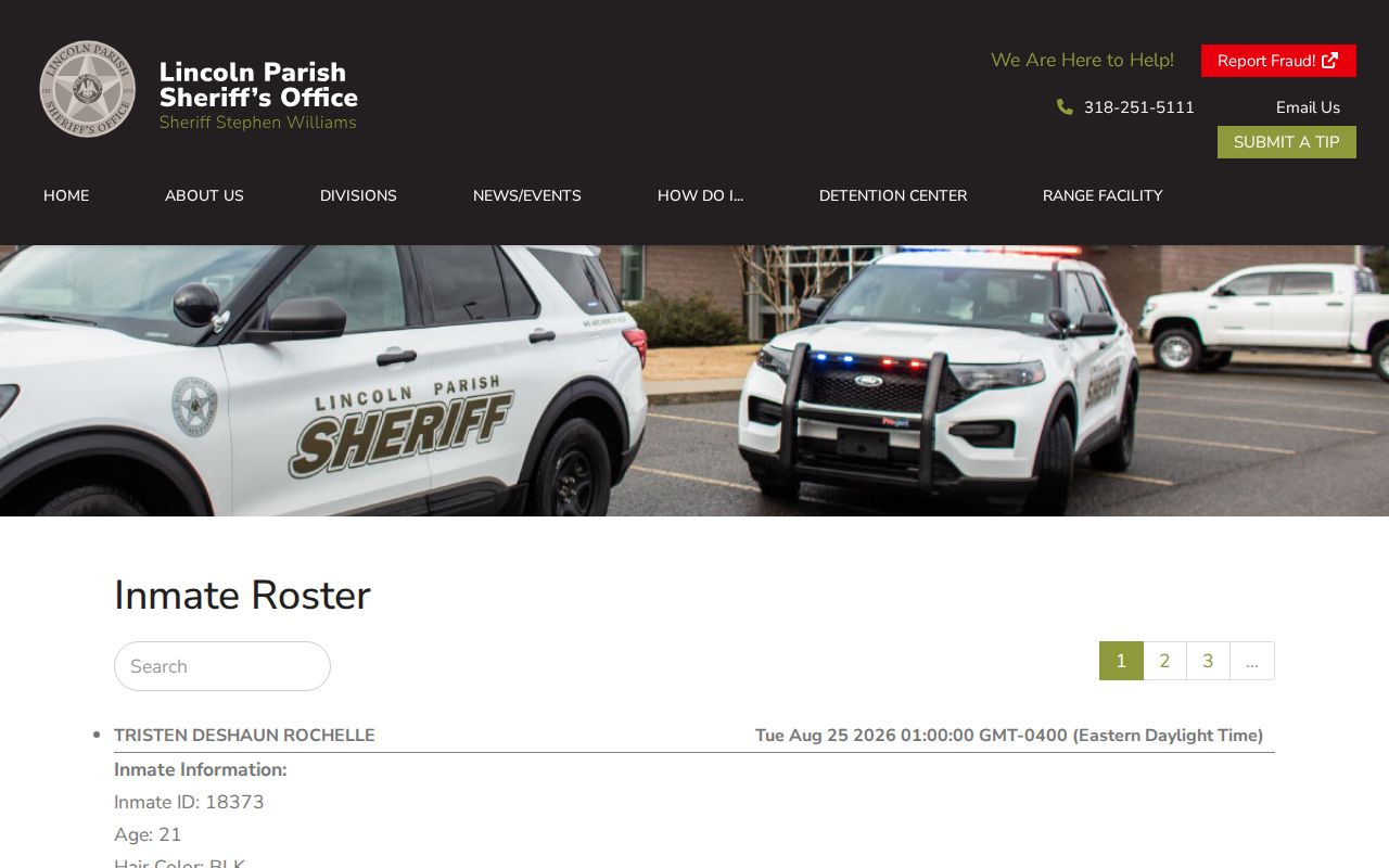 Ruston resident lookup at the Lincoln Parish inmate page