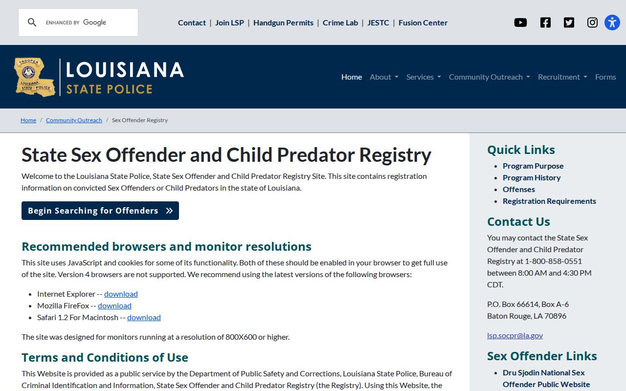 Ruston resident lookup using the official Louisiana registry