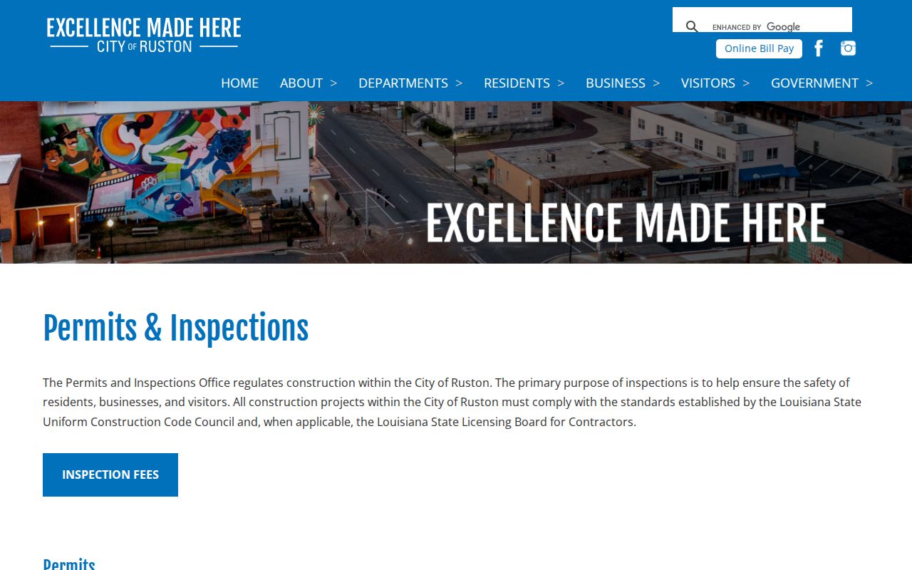 Ruston permits and inspections page for street address research