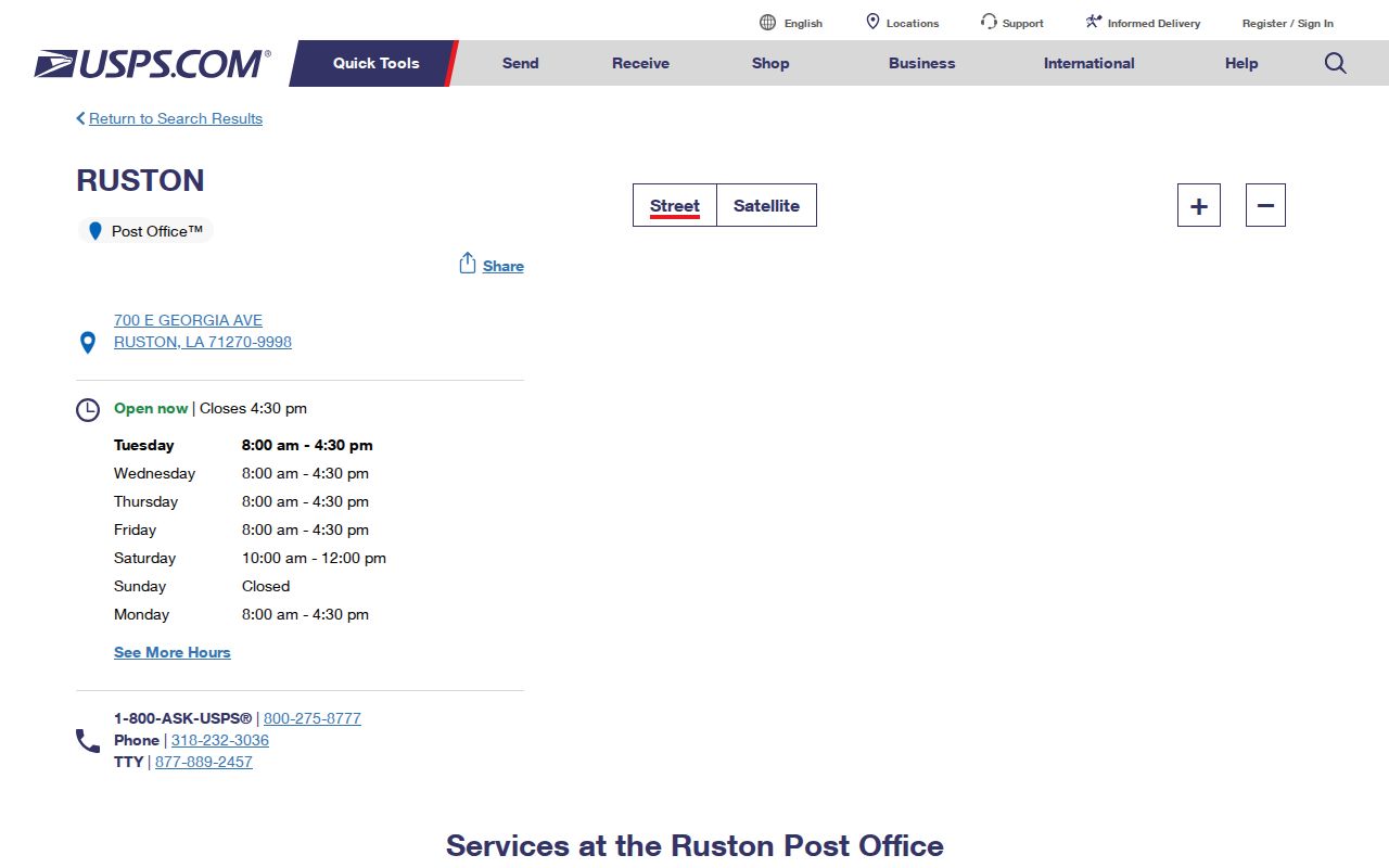 Ruston ZIP code directory source at the Ruston Post Office listing